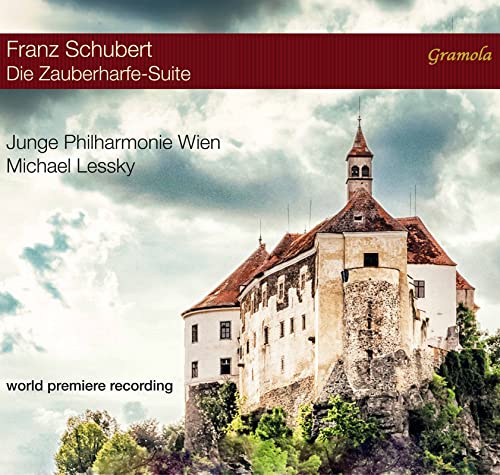 CD cover for Schubertās āThe Magic Harpā featuring a castle under cloudy skies.