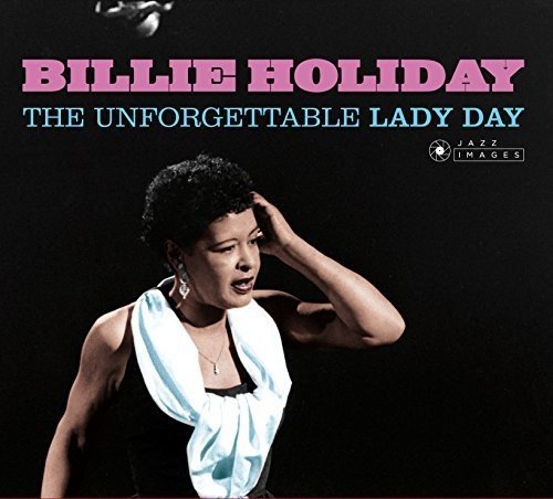Billie Holiday portrait on CD cover, wearing a white scarf and earrings.