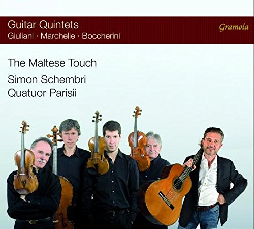 "CD cover featuring five musicians holding string instruments, with text describing the album."