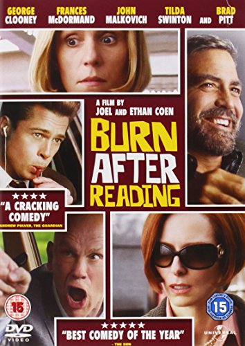 DVD cover for "Burn After Reading" featuring a collage of five actors' faces.
