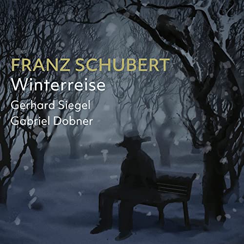 CD cover: Silhouette of a man on a bench in a snowy, bare forest.