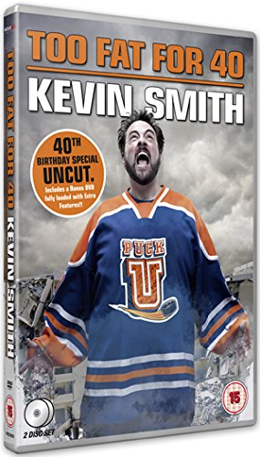 DVD cover for "Too Fat For Forty" featuring Kevin Smith in a hockey jersey.