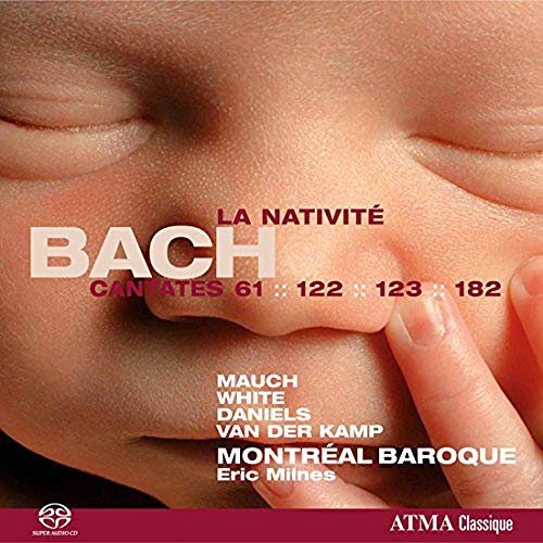 CD cover featuring a close-up of a face with text: "BACH", "La Nativité", and artist names.