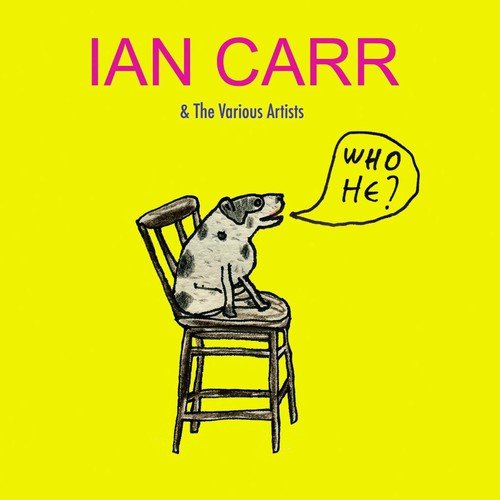 "Album cover with a dog on a chair against a yellow background."
