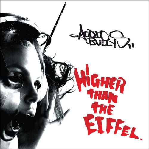 "Album cover with a black and white girl's face and red text."