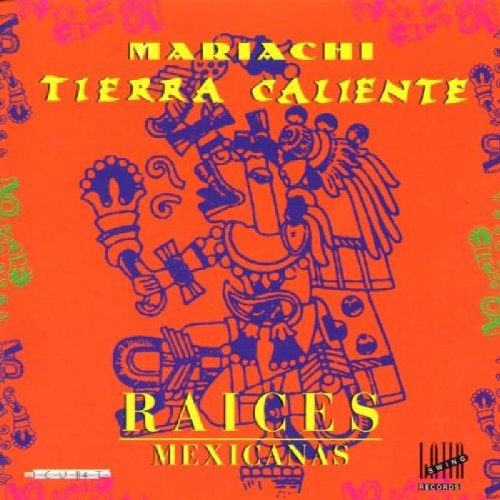 "Album cover with orange background, blue Aztec figure, and yellow text."