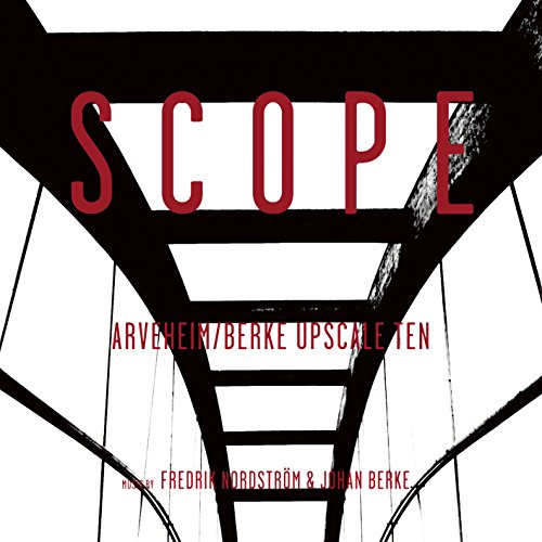 "Album cover with 'Scope' in red, featuring a black-and-white industrial staircase design."