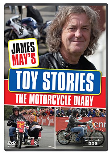 DVD cover featuring James May, motorcycle imagery, and the title Toy Stories Motorcycle Diary.