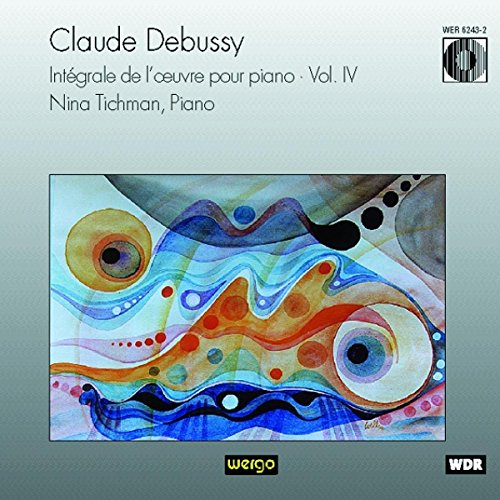 CD cover for Debussy piano works, Vol. 4, by Nina Tichman, with abstract art.