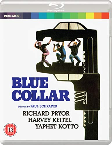 Blue Collar" Blu-ray cover with silhouetted workers and large gun shape.