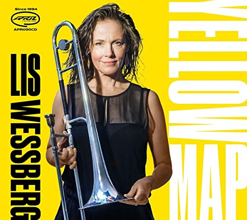 Woman with trombone on yellow and black album cover, "Wessberg Lis.