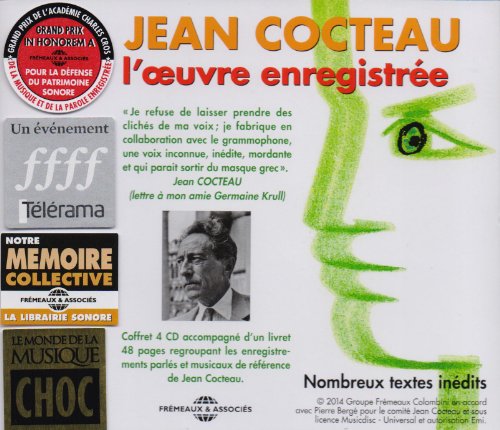 CD case for Jean Cocteau’s “L'oeuvre enregistrée” with portrait and eye graphic.