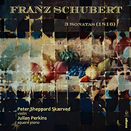 CD cover for Schubert’s 3 Violin Sonatas with fruit still life imagery.