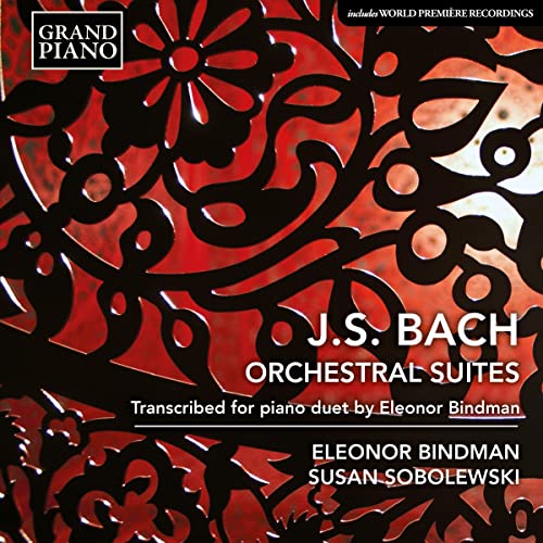 CD cover for Bach’s Orchestral Suites, red and black floral design.