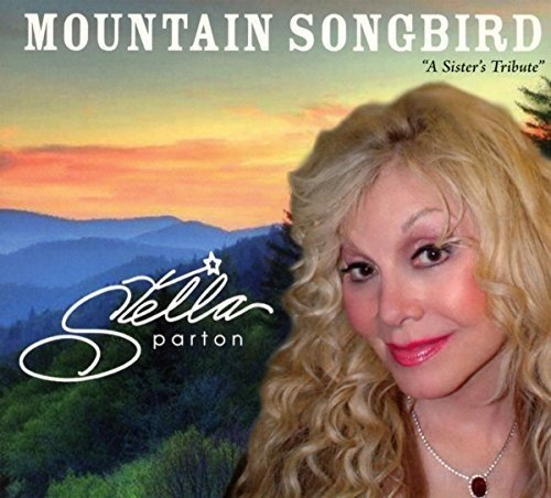 "CD cover featuring Stella Parton with a mountain landscape at sunset in the background."