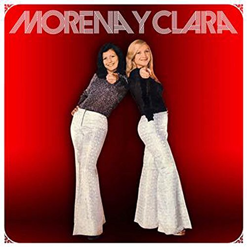 "Album cover featuring two women in white pants against a red background."