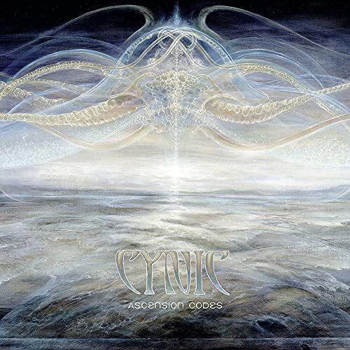 Cynic album cover, “Ascension Codes,” featuring abstract, swirling golden artwork.