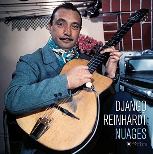 Django Reinhardt holding a guitar, album cover for “Nuages.”
