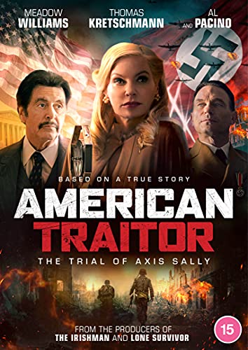 American Traitor" DVD cover featuring actors, war imagery, and a swastika.