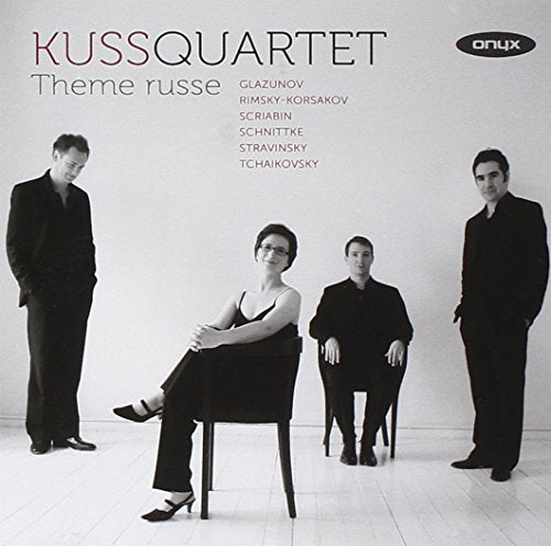 CD cover featuring the Kuss Quartet, four musicians in formal wear.