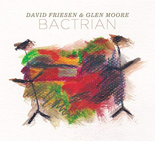 "Album cover with abstract colorful painting and artist names 'David Friesen & Glen Moore'."