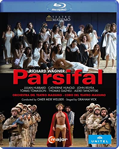BluL Blu-ray cover for Wagner's Parsifal featuring opera performers and soldiers in costume.