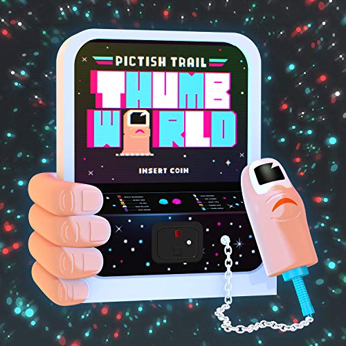 Album cover for Pictish Trail’s “Thumb World” resembling a handheld game.