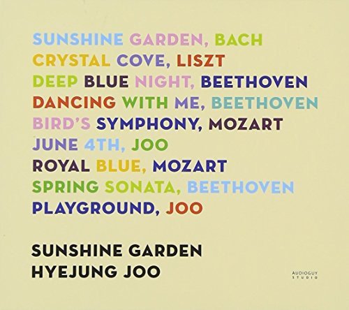 CD cover with colorful tracklist of classical and original piano pieces.