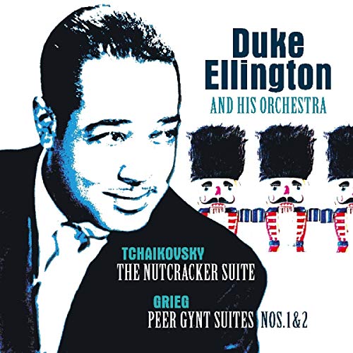 Duke Ellington portrait with nutcracker soldiers, album cover for classical suites.