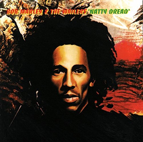 "CD cover featuring a close-up of Bob Marley's face with afro, against a red background."
