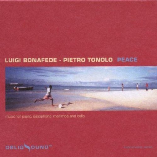 Red album cover with a serene beach scene and white text.