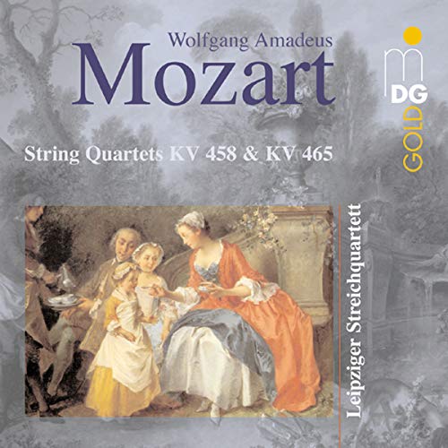 CD cover for Mozart string quartets, featuring 18th-century painting.
