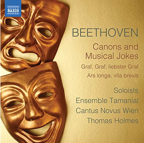 CD cover featuring golden comedy and tragedy masks, text “Beethoven.”