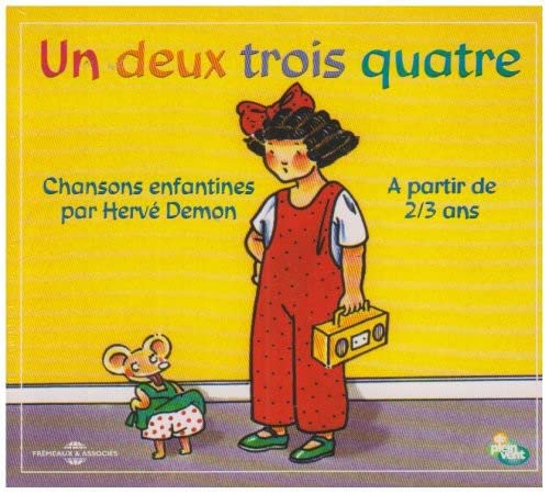 CD cover: girl with mouse, bright yellow background, French text.