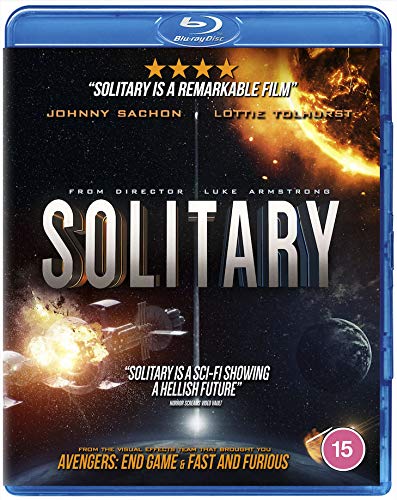 Blu-ray cover for sci-fi film "Solitary" with spaceship and planetary imagery.