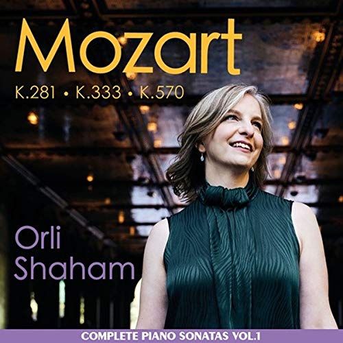 CD cover featuring pianist Orli Shaham and text “Mozart” and “K.281”.