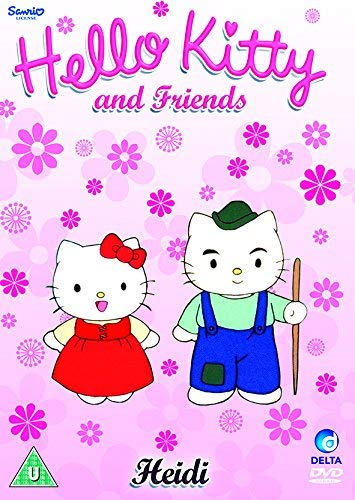 "Hello Kitty DVD cover featuring Hello Kitty and a male character, pink floral background."