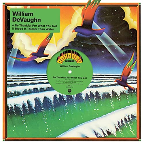 Vinyl record cover for William DeVaughn’s “Be Thankful For What You Got” with birds.