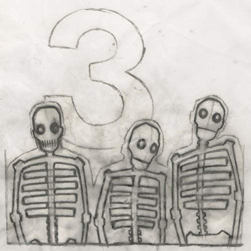 Pencil sketch of three skeletal figures under a large number 3.