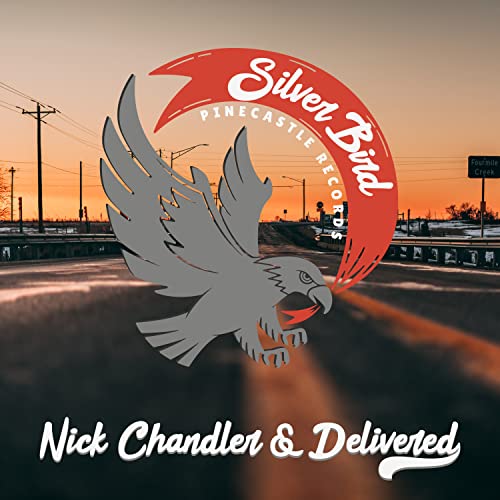 CD cover: silver bird in flight over a highway at sunset.