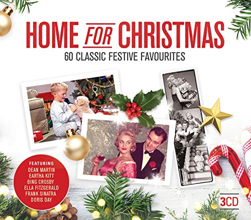 "Christmas album cover with Polaroid photos and festive decorations on a white background."