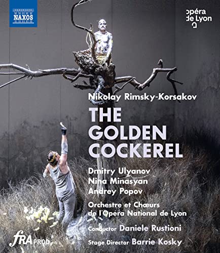 Blu-ray cover for Korsakov’s “The Golden Cockerel” opera, featuring a figure on branches.