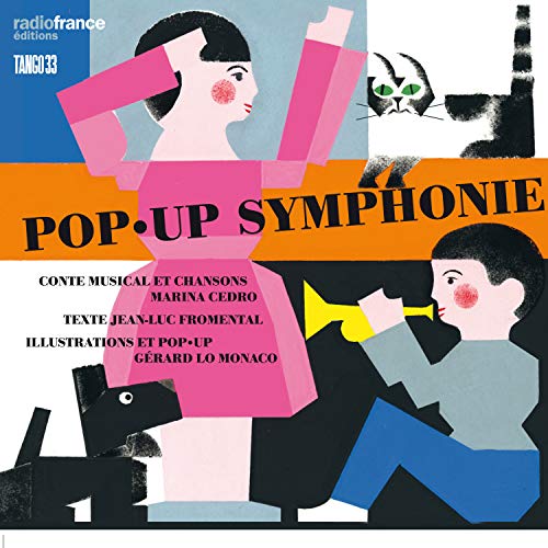 "CD cover with abstract illustrations and text 'Pop-Up Symphonie' on an orange banner."