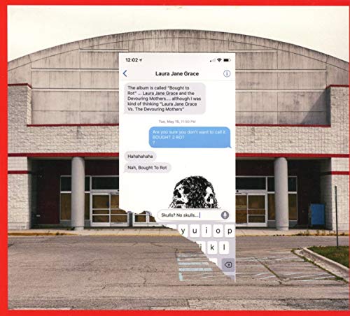 A CD case is shown with a text message conversation overlaid on the image.