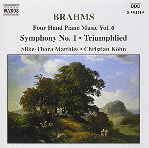 Brahms CD cover featuring a serene landscape painting with trees, hills, and a blue sky.