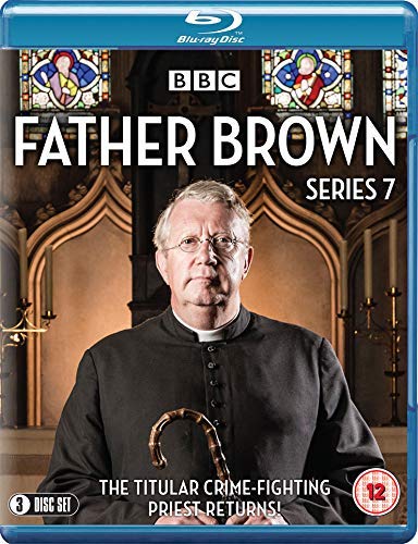 "Blu-ray case featuring a priest in a church with stained glass windows."