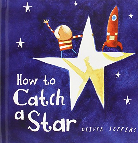 "Illustrated book cover showing a boy on a star with a rocket nearby."