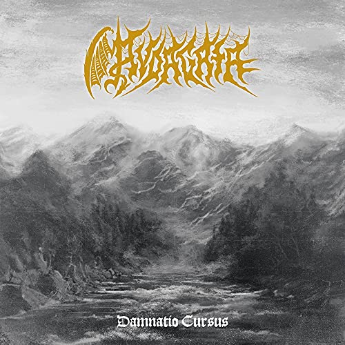 CD cover: dark mountains, ornate gold lettering, and the band name Avdagata.