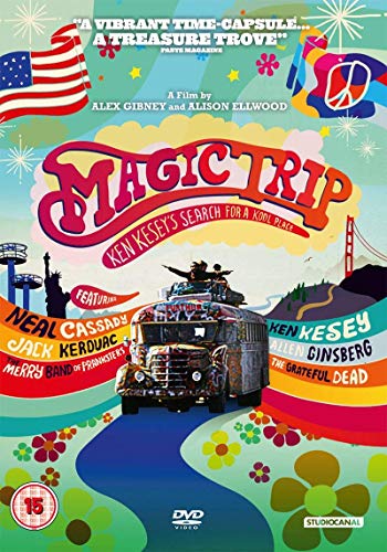 DVD cover for "Magic Trip" featuring a colorful 1960s bus scene.
