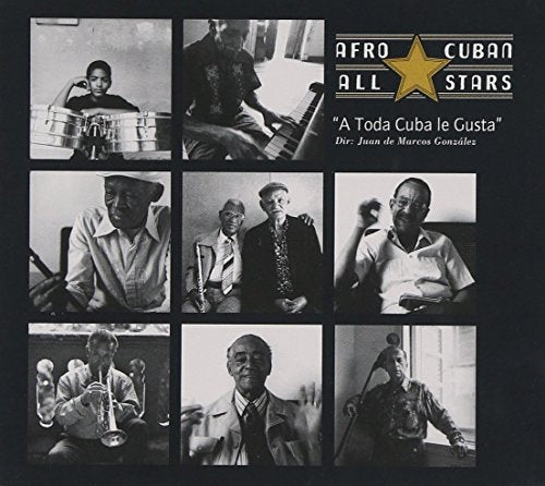 Black and white album cover with musicians playing instruments, titled "Afro Cuban All Stars".